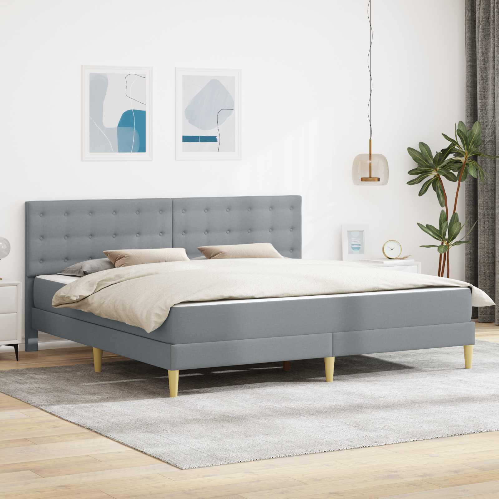 vidaXL Sengeramme med madras med hovedgærde Lysegrå 180 x 200 cm Stof
