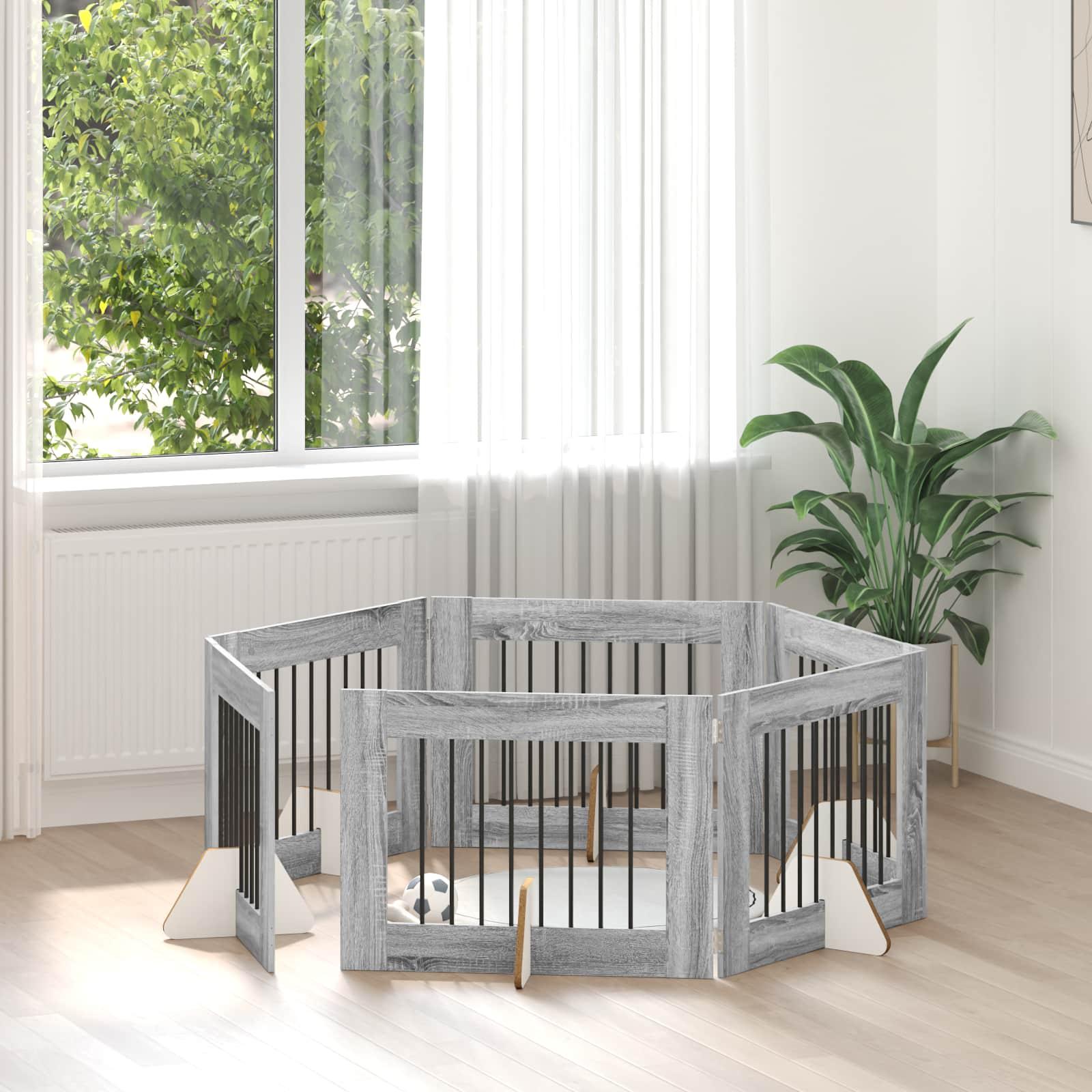 Hundehegn med stativer 6 stk Grå sonoma-eg 80 x 60 cm