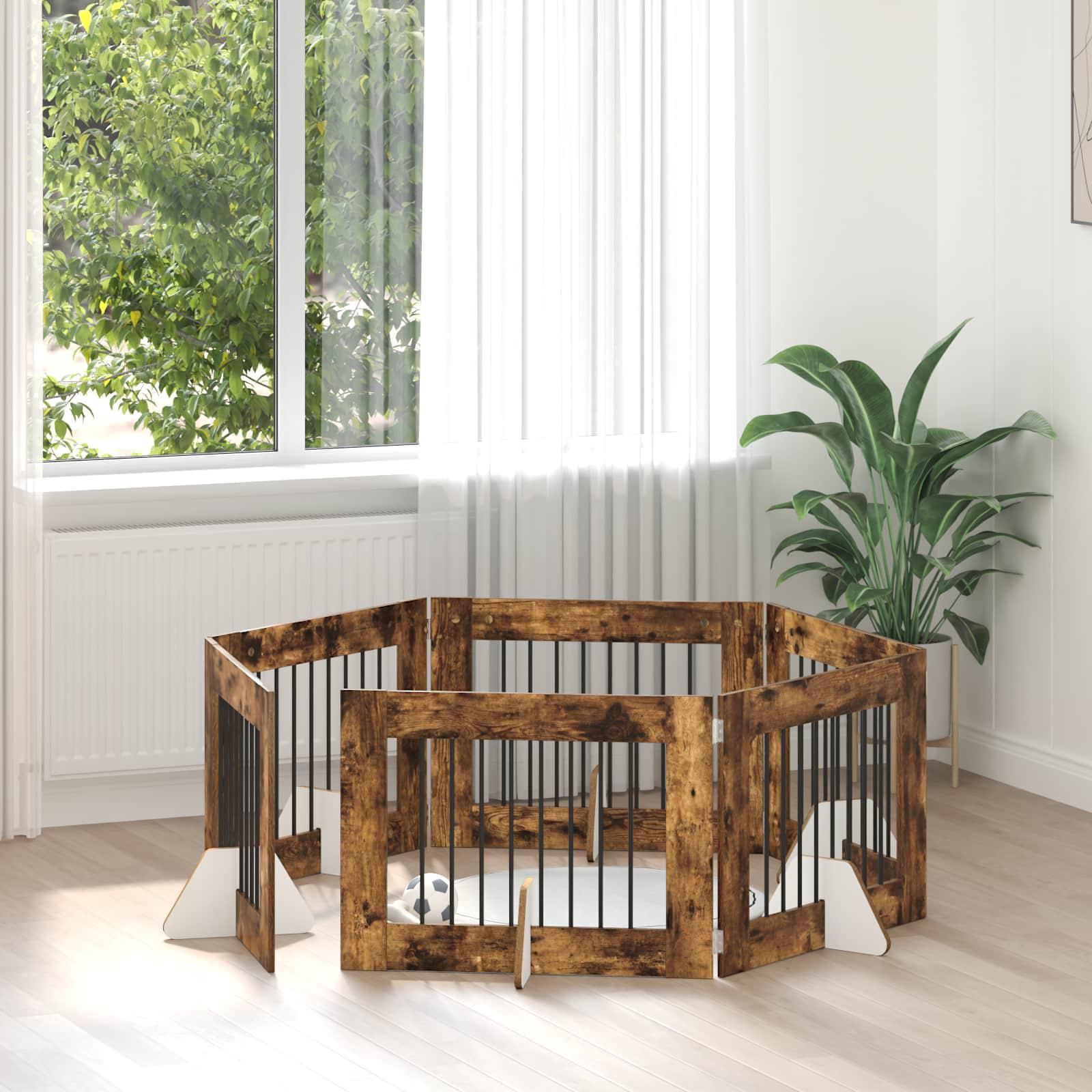 Hundehegn med stativer 6 stk Røget eg 80 x 60 cm