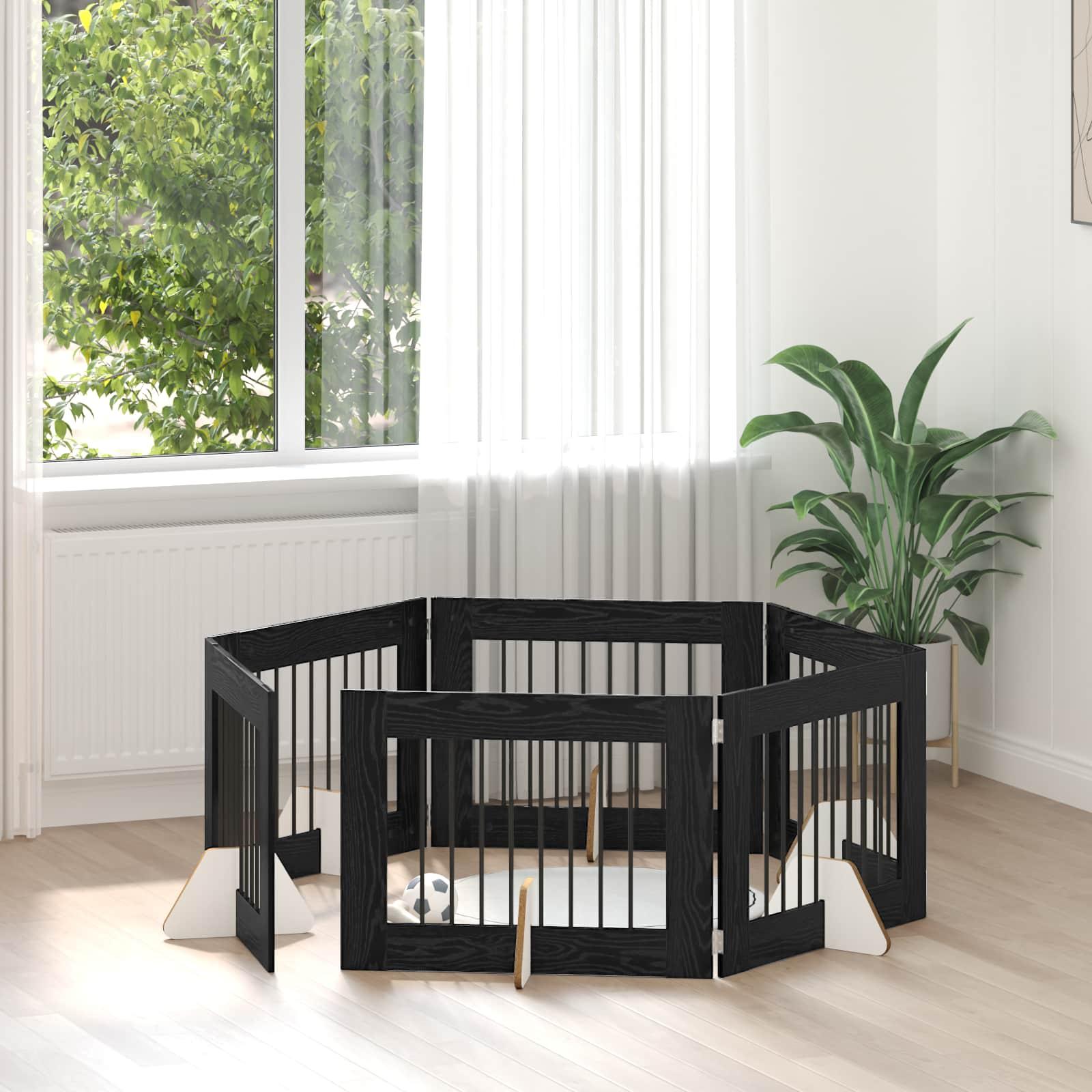 Hundehegn med stativer 6 stk Sort eg 80 x 60 cm Konstrueret træ
