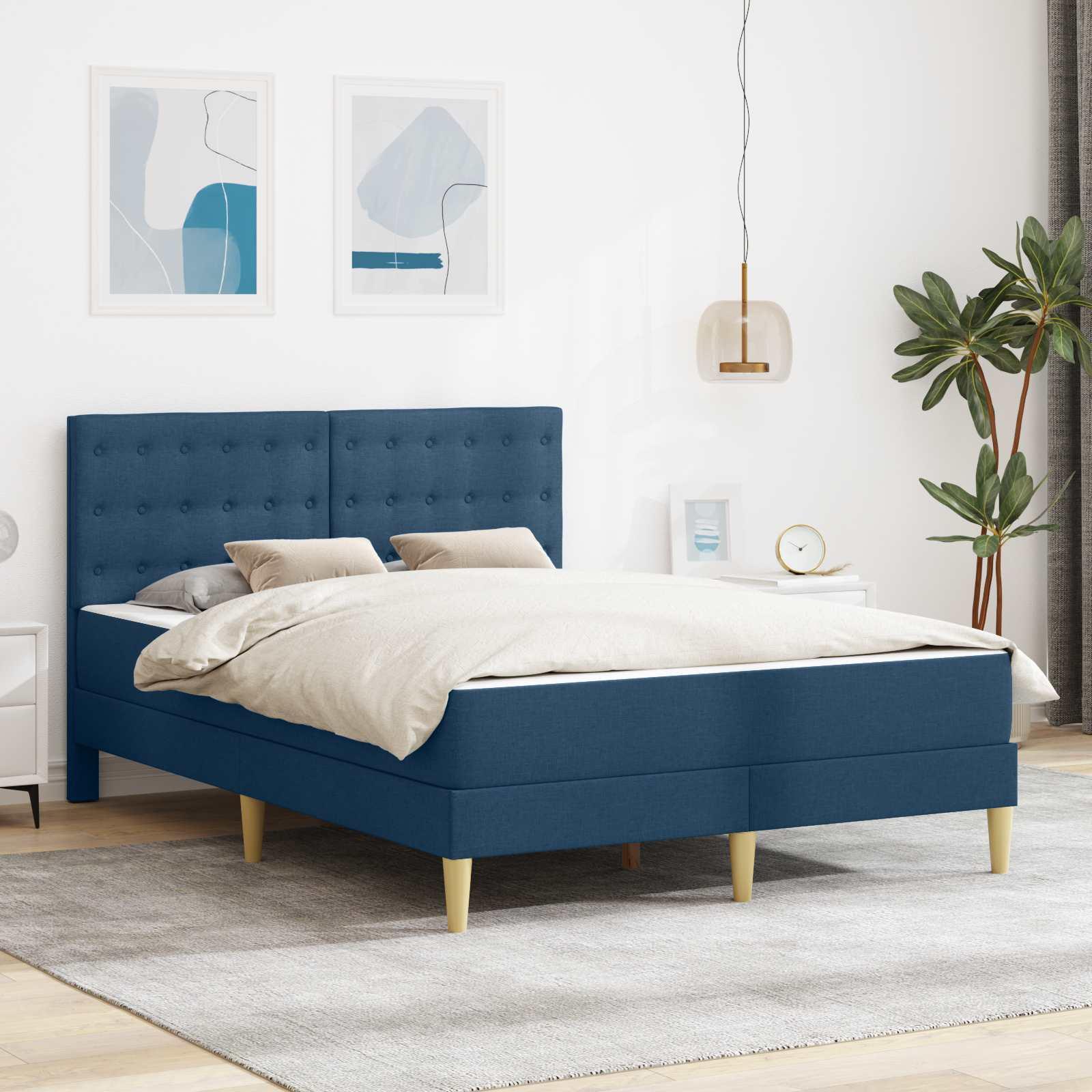 vidaXL Sengeramme med madras med hovedgærde Blå 140 x 200 cm Stof