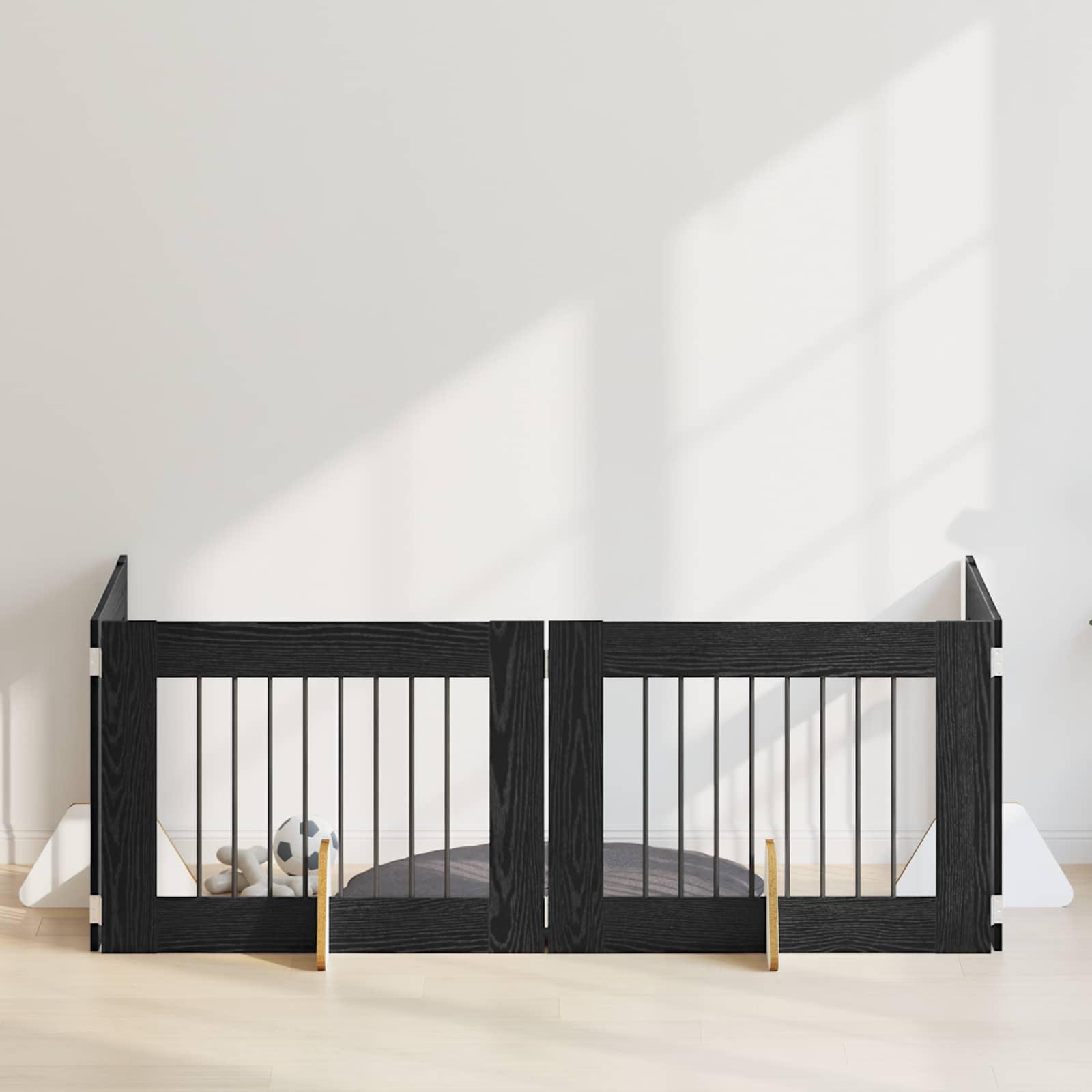 Hundehegn med stativer 4 stk Sort eg 80 x 60 cm Konstrueret træ