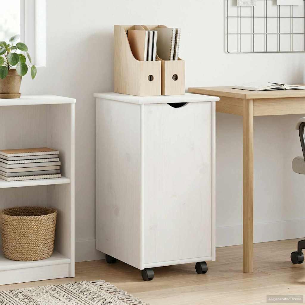 Rullende skab med hjul Hvid 34 x 39 x 65,5 cm Massivt fyrretræ
