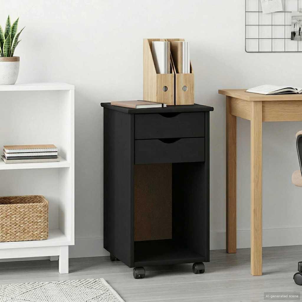 Rullende skab med hjul Sort 34 x 39 x 65,5 cm Massivt fyrretræ