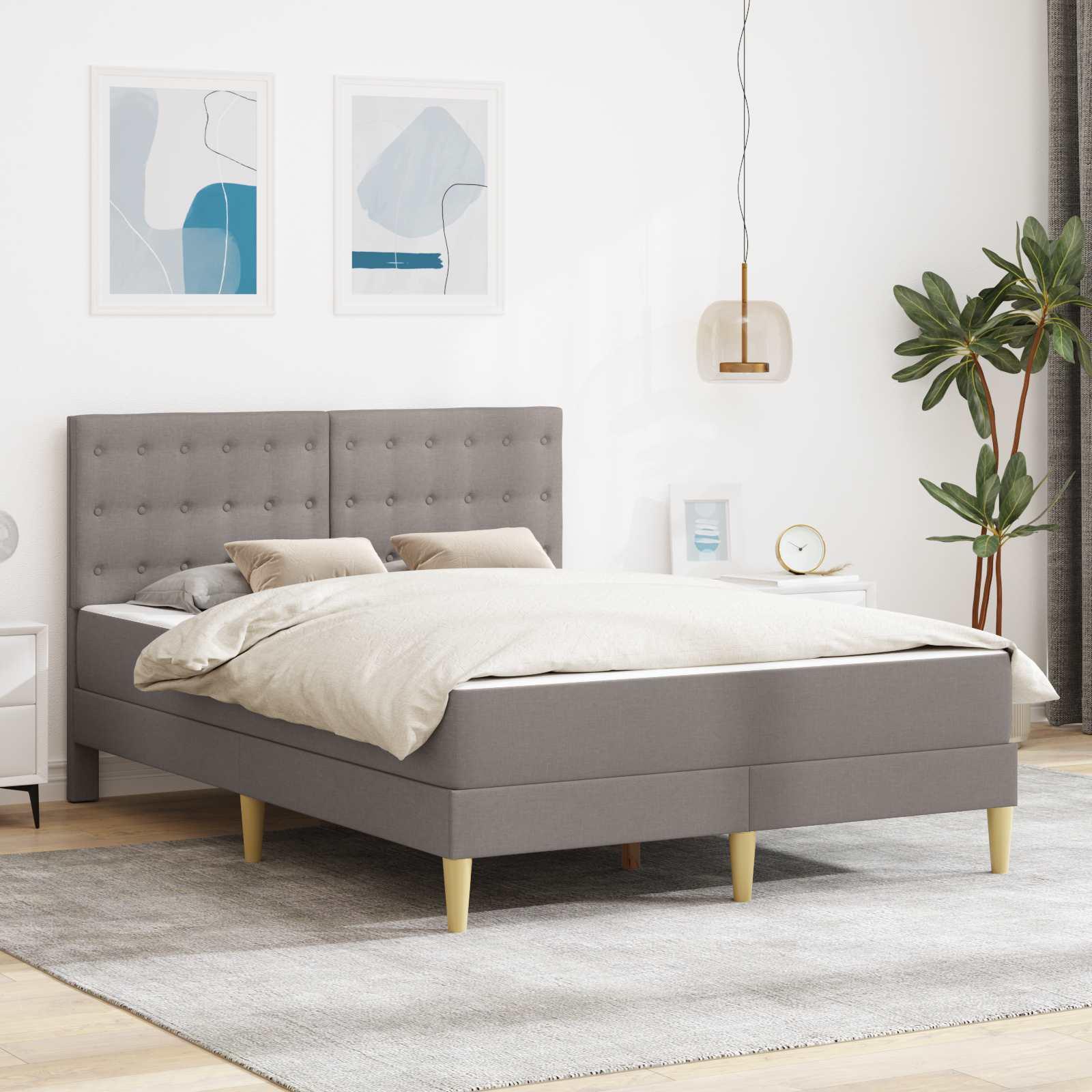 vidaXL Sengeramme med madras med hovedgærde Gråbrun 120 x 200 cm Stof