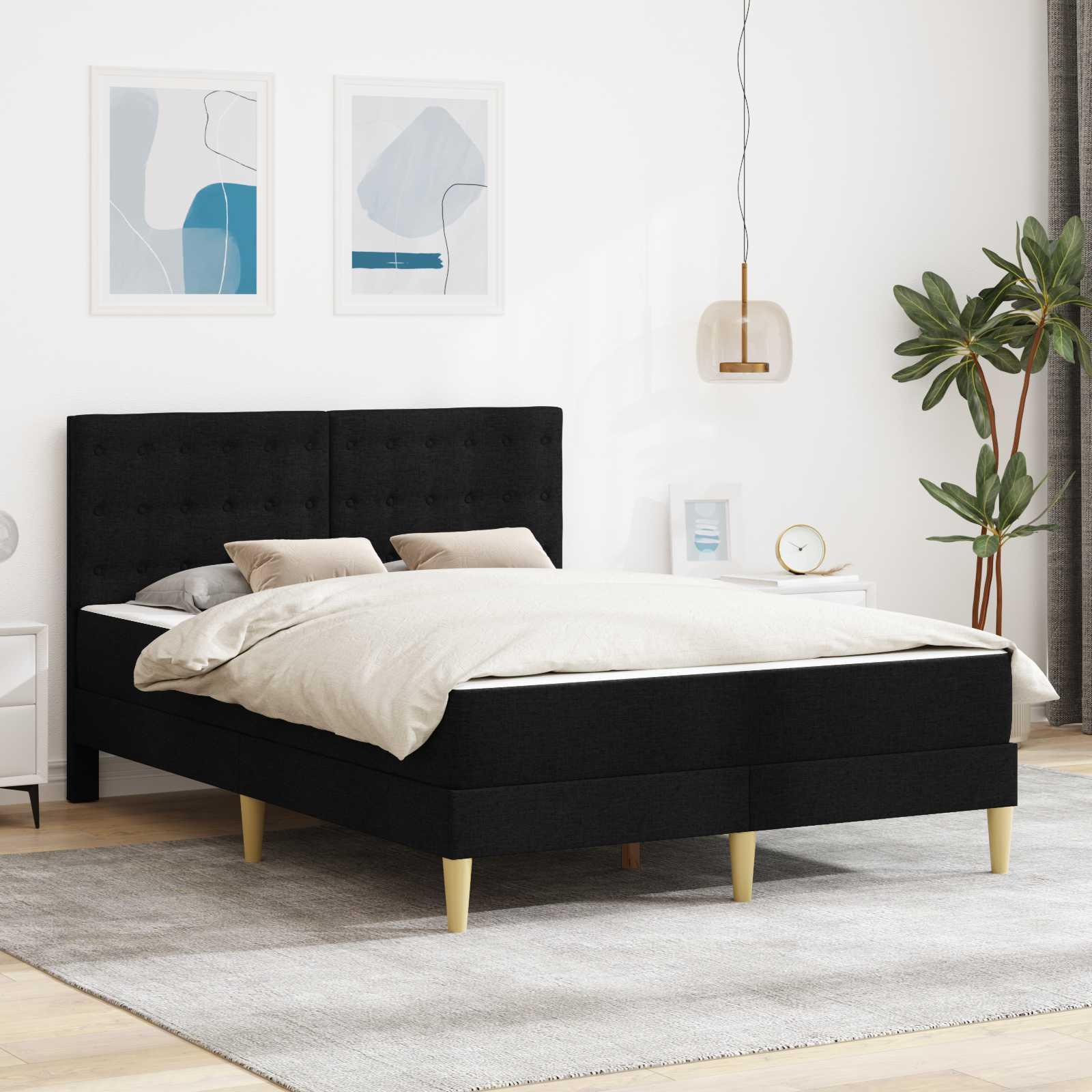 vidaXL Sengeramme med madras med hovedgærde Sort 120 x 200 cm Stof
