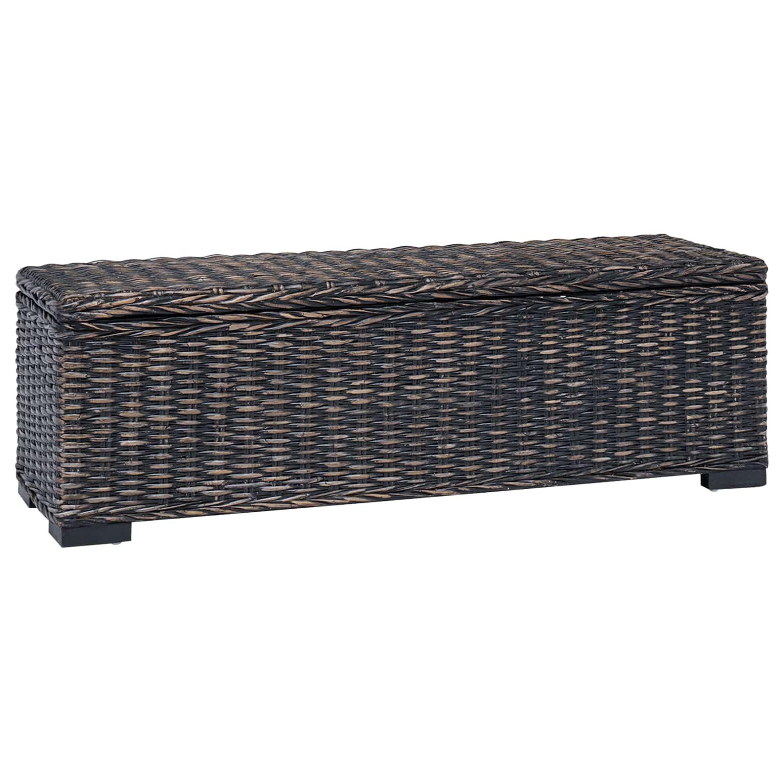 Opbevaringsbænk i rattan - sort, 110 × 35 × 45 cm