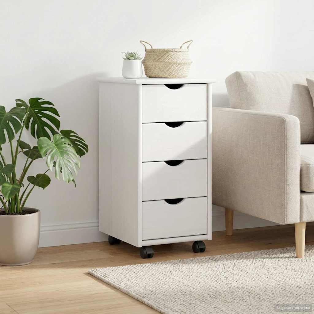 Rullende skab med hjul Hvid 34 x 39 x 65,5 cm Massivt fyrretræ
