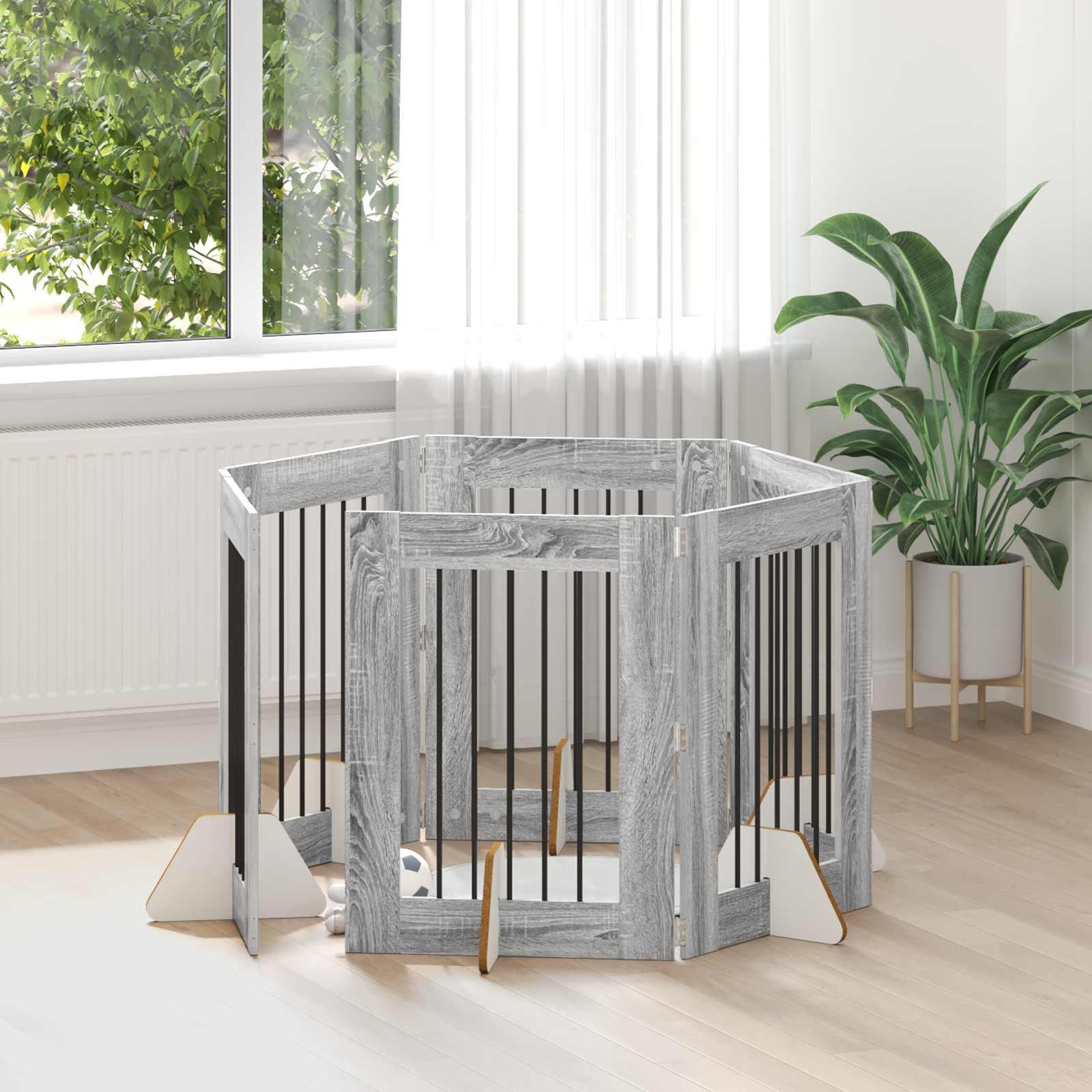 Hundehegn med stativer 6 stk Grå sonoma-eg 60 x 80 cm