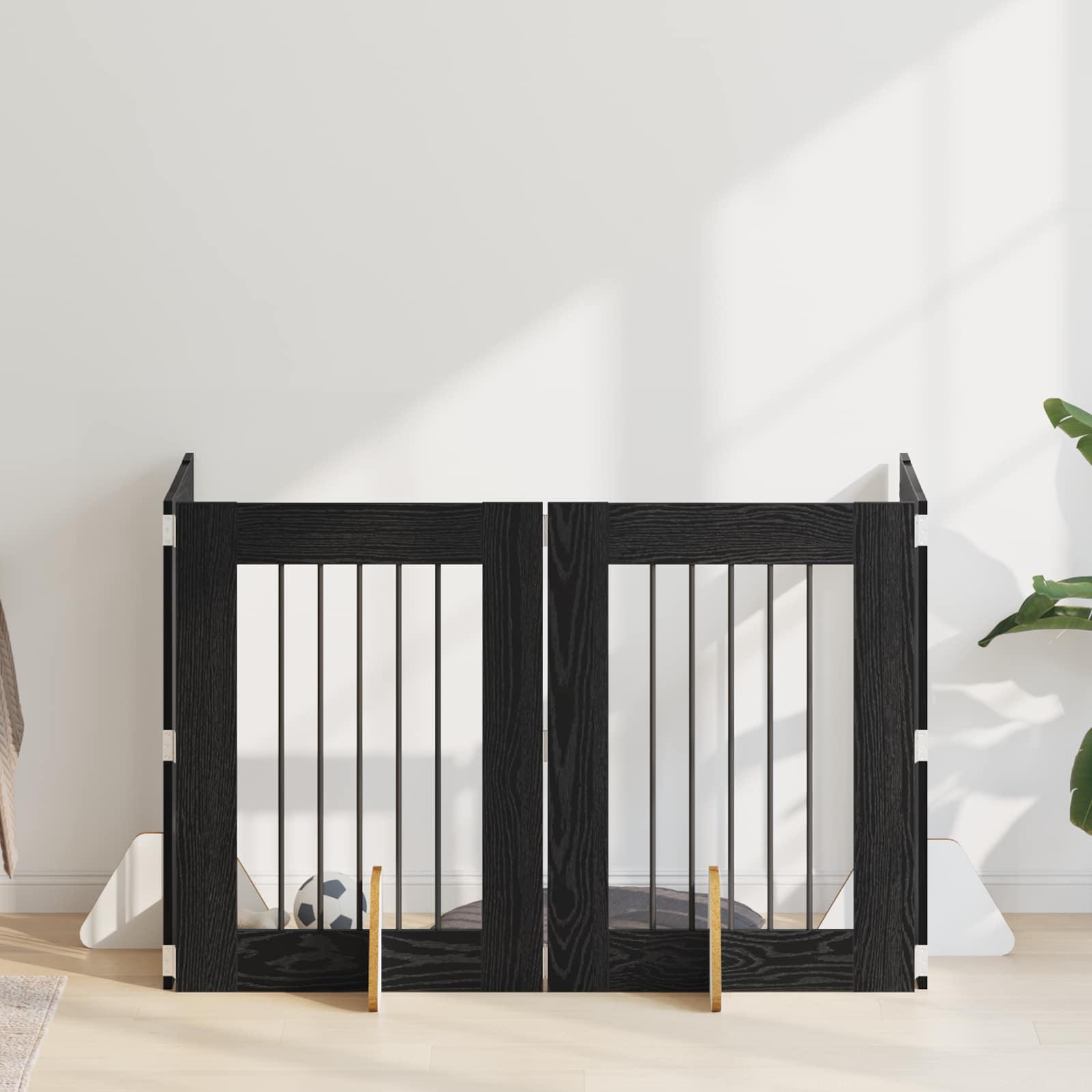 Hundehegn med stativer 4 stk Sort eg 60 x 80 cm Konstrueret træ