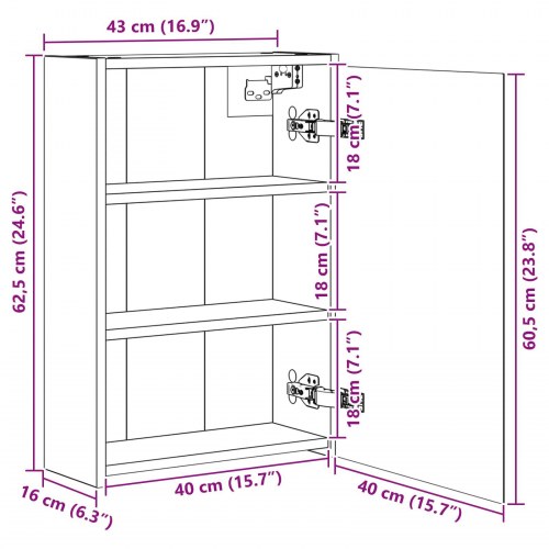 Badeværelsesspejlskab med hylde Artisan eg 43 x 16 x 62.5 cm