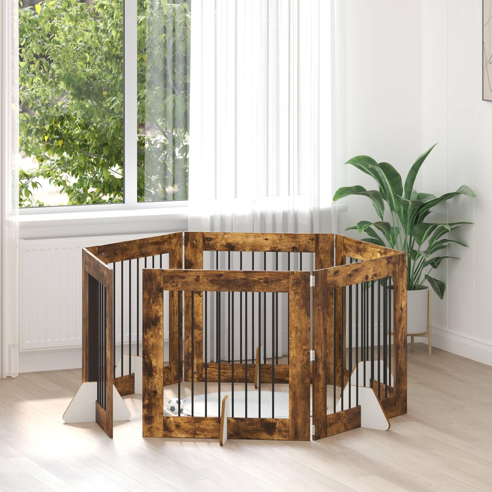 Hundehegn med stativer 6 stk Røget eg 80 x 80 cm