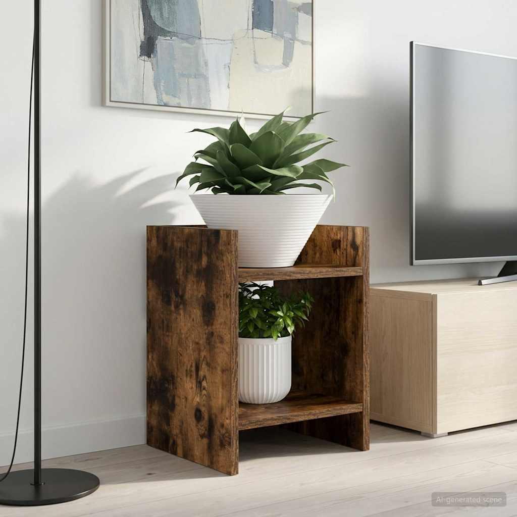 Planteholder med hylde Røget Eg 30 x 30 x 40 cm Konstrueret træ