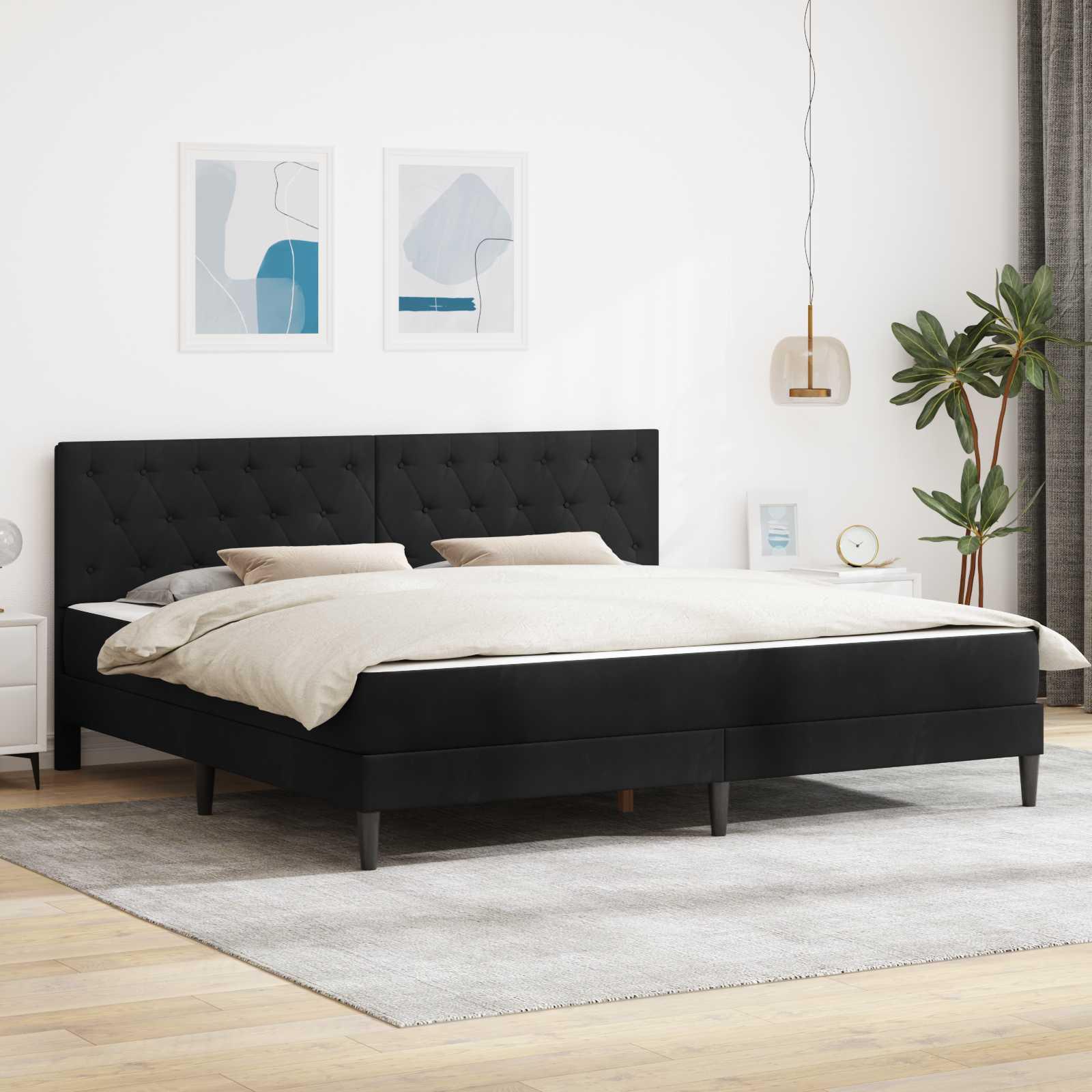 Sengeramme med madras med hovedgærde Sort 200 x 200 cm Fløjl