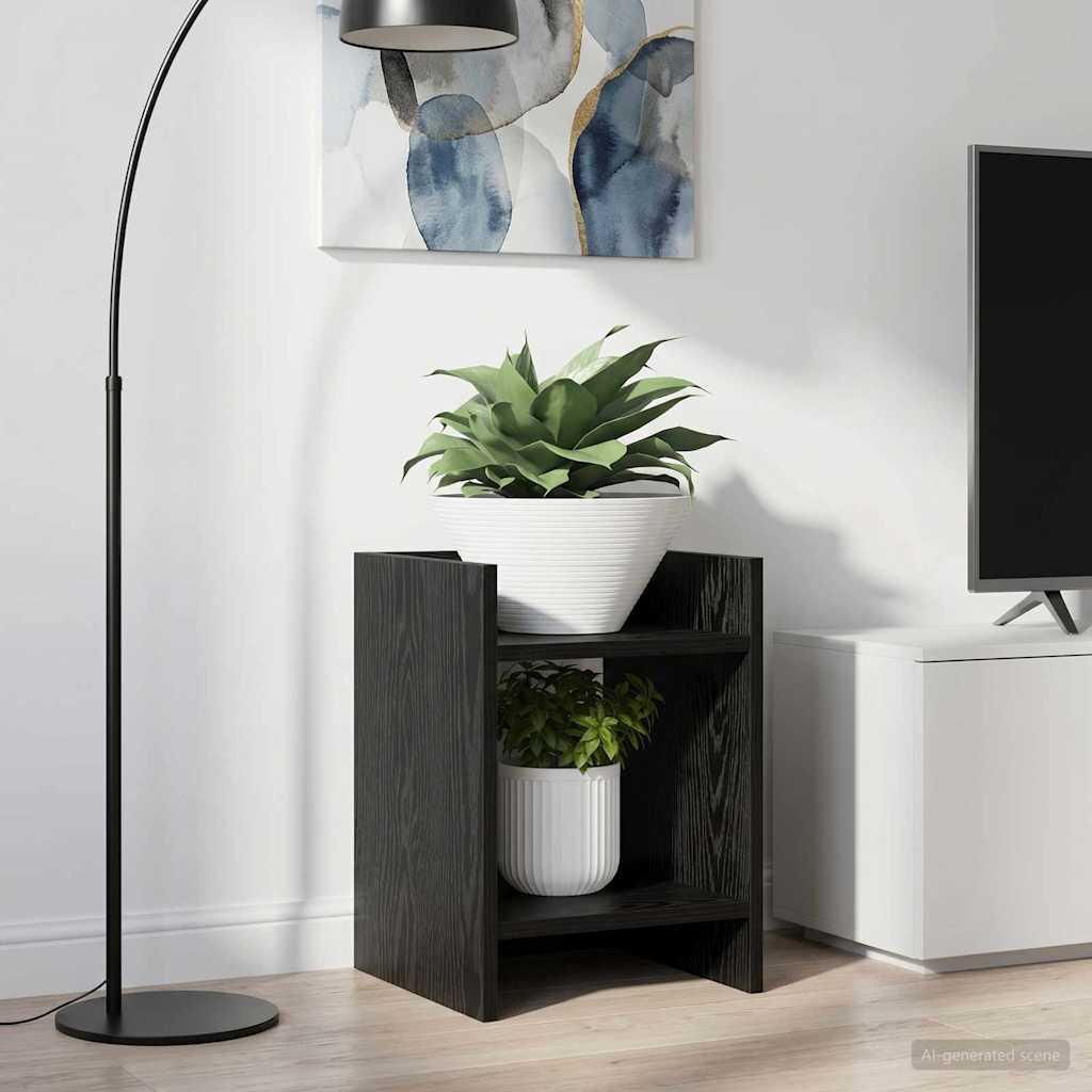 Planteholder med hylde Sort Eg 30 x 30 x 40 cm Konstrueret træ