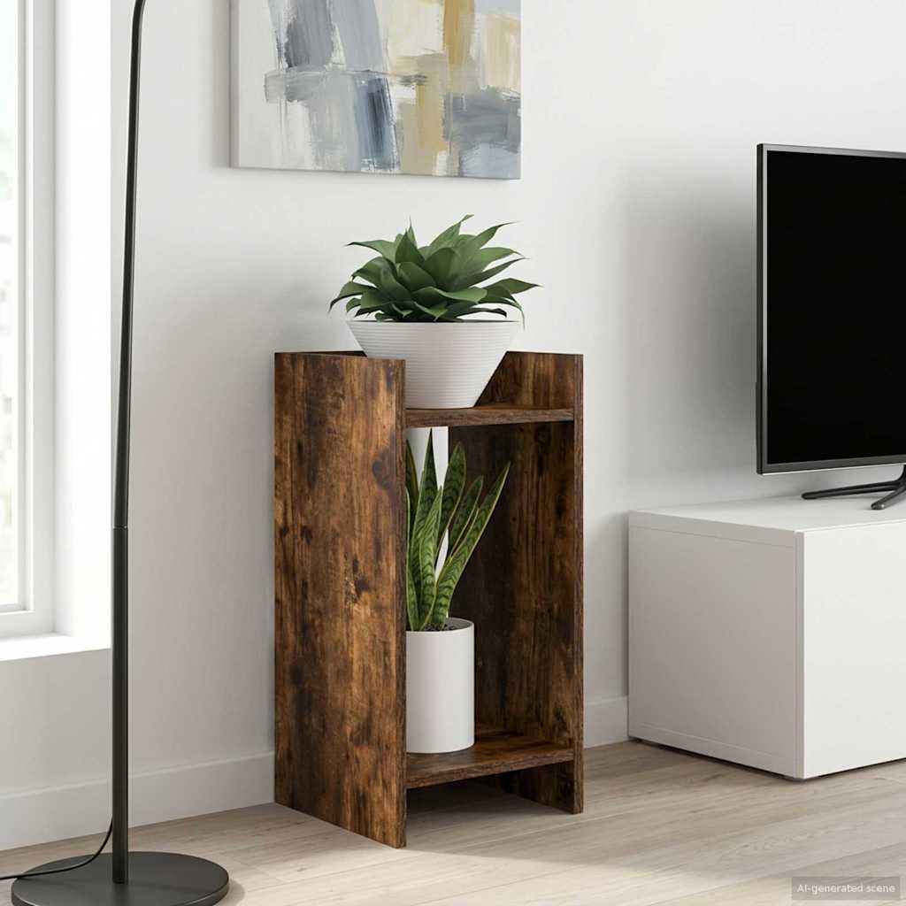 Planteholder med hylde Røget Eg 30 x 30 x 60 cm Konstrueret træ
