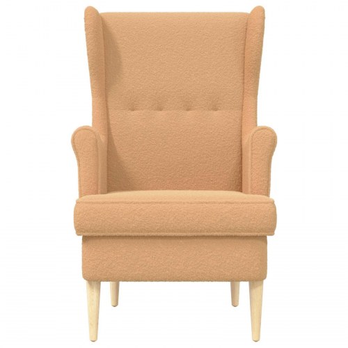 Lænestol i bouclé - beige loungestol med træben