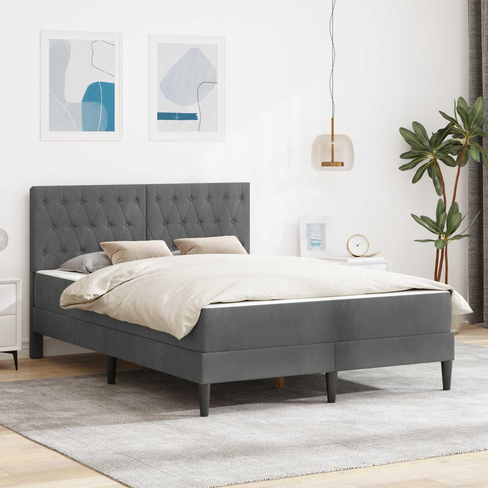 Sengeramme med madras Mørkegrå 140 x 200 cm Fløjl