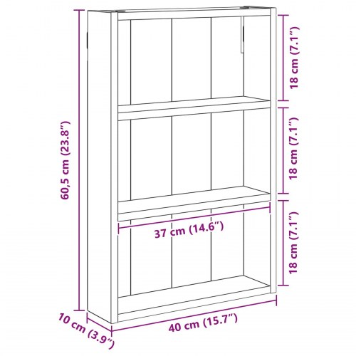 Badeværelsesvægskab med hylde Gammelt træ 40 x 10 x 60,5 cm