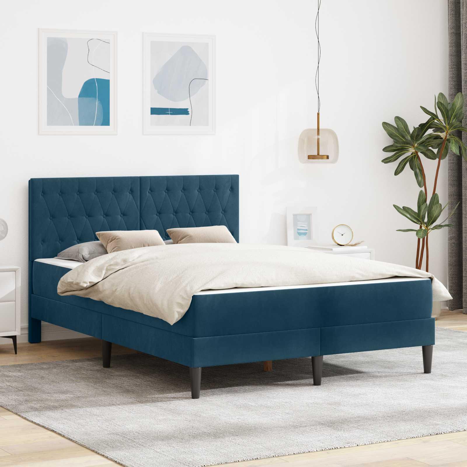 Sengeramme med madras med hovedgærde Blå 120 x 200 cm Fløjl