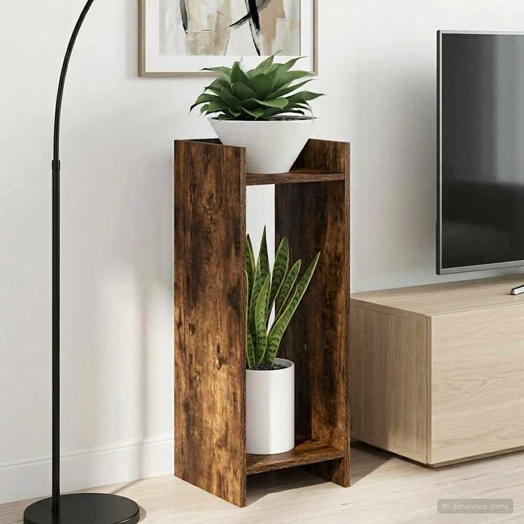 Planteholder med hylde Røget Eg 30 x 30 x 80 cm Konstrueret træ