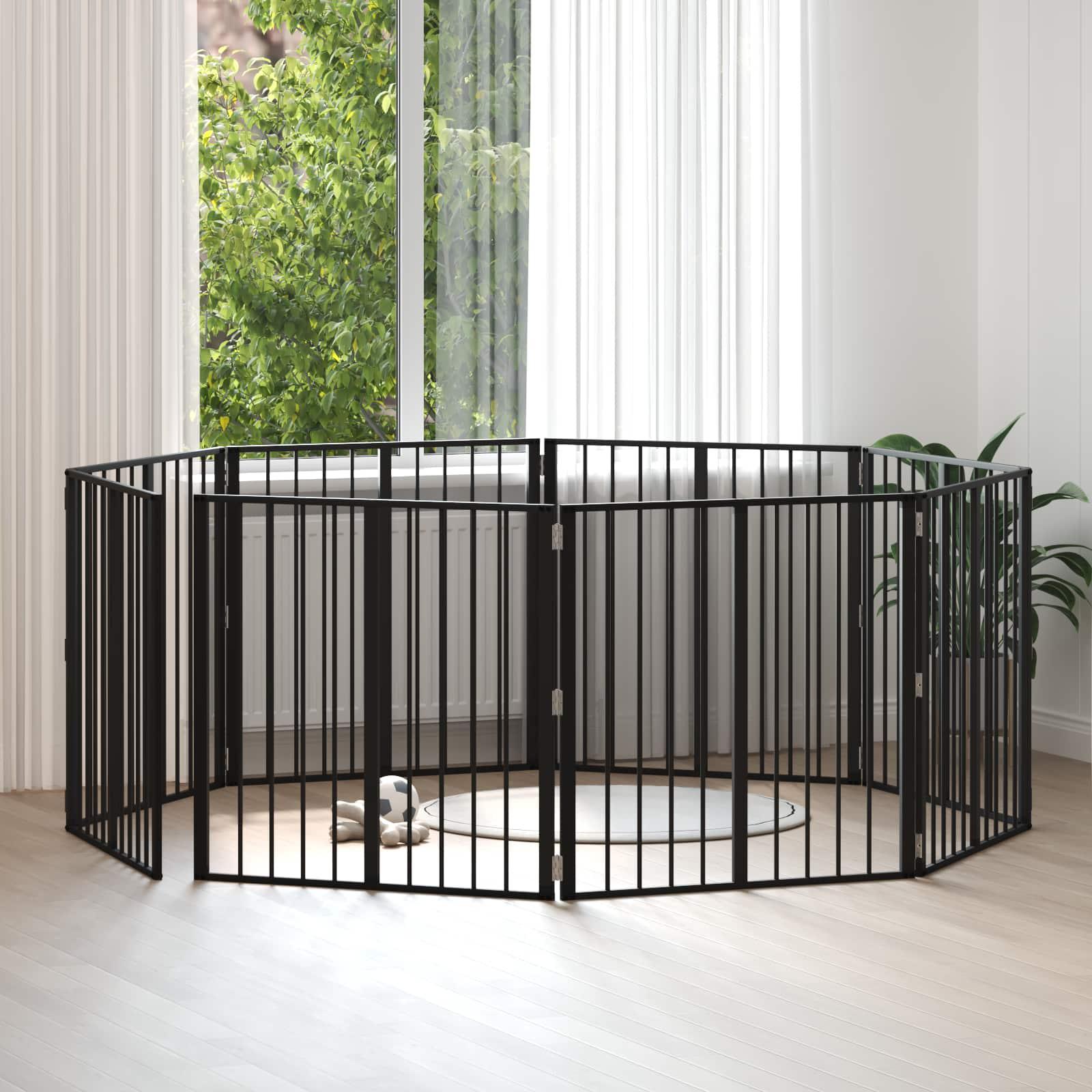 Hundedør 8 stk Sort 80 x 80 cm Galvaniseret stål