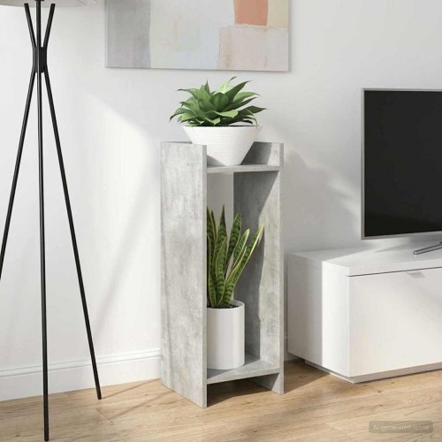 Planteholder med hylde BetonGrå 30 x 30 x 80 cm Konstrueret træ