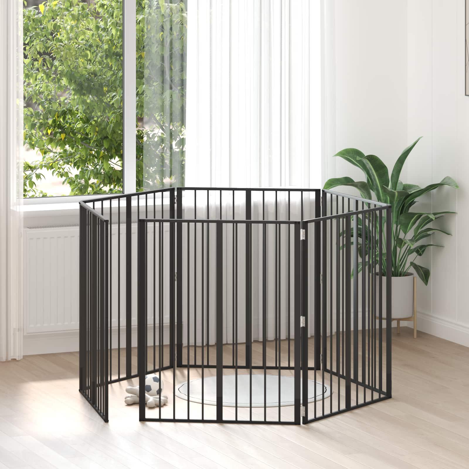 Hundedør 6 stk Sort 80 x 100 cm Galvaniseret stål