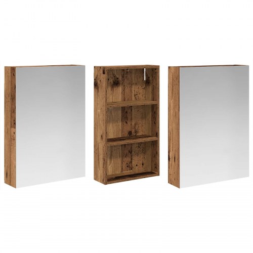 Badeværelsesskabsæt 3 stk 140 x 14,5 x 70 cm Konstrueret træ