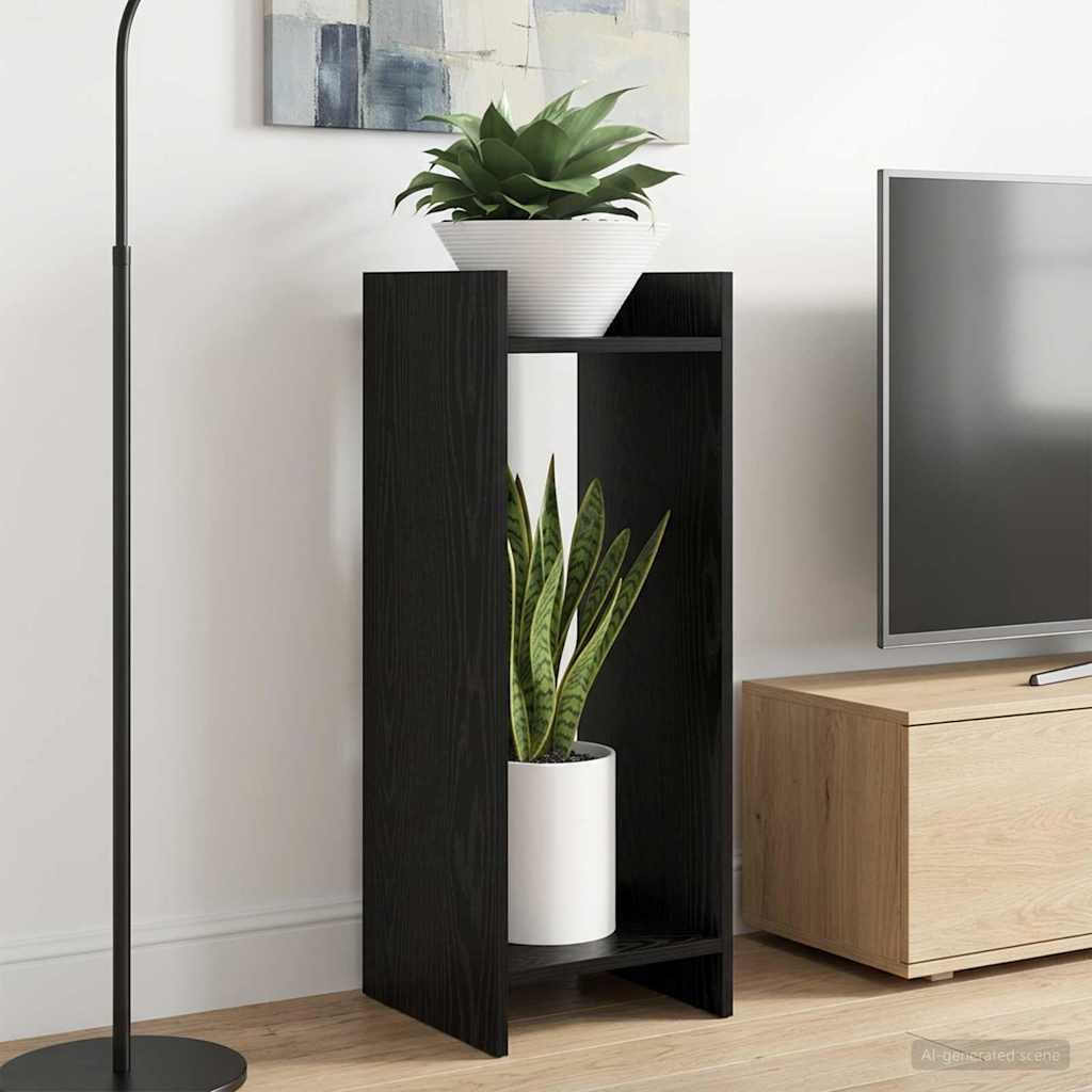 Planteholder med hylde Sort Eg 30 x 30 x 80 cm Konstrueret træ