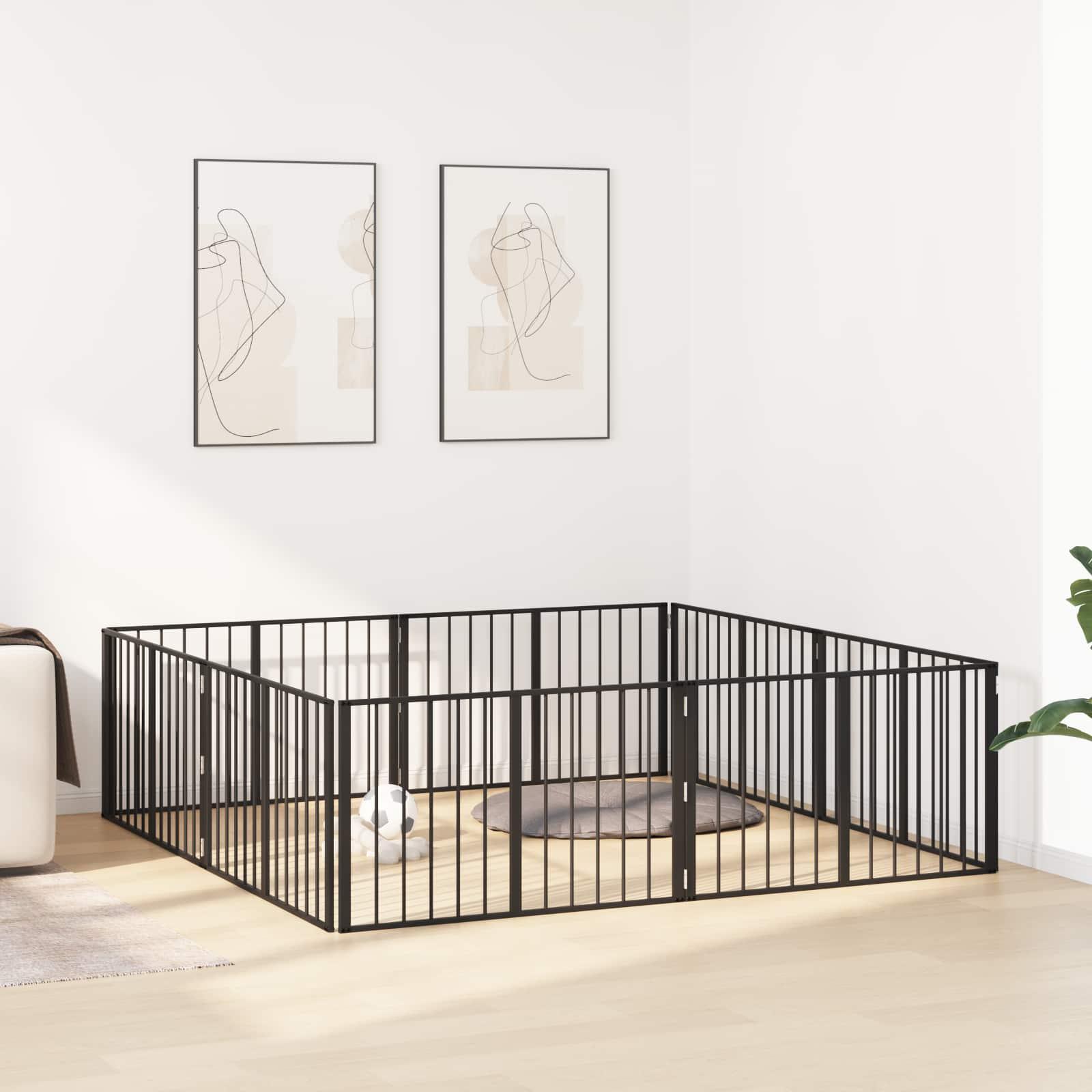 Hundedør 8 stk Sort 100 x 60 cm Galvaniseret stål