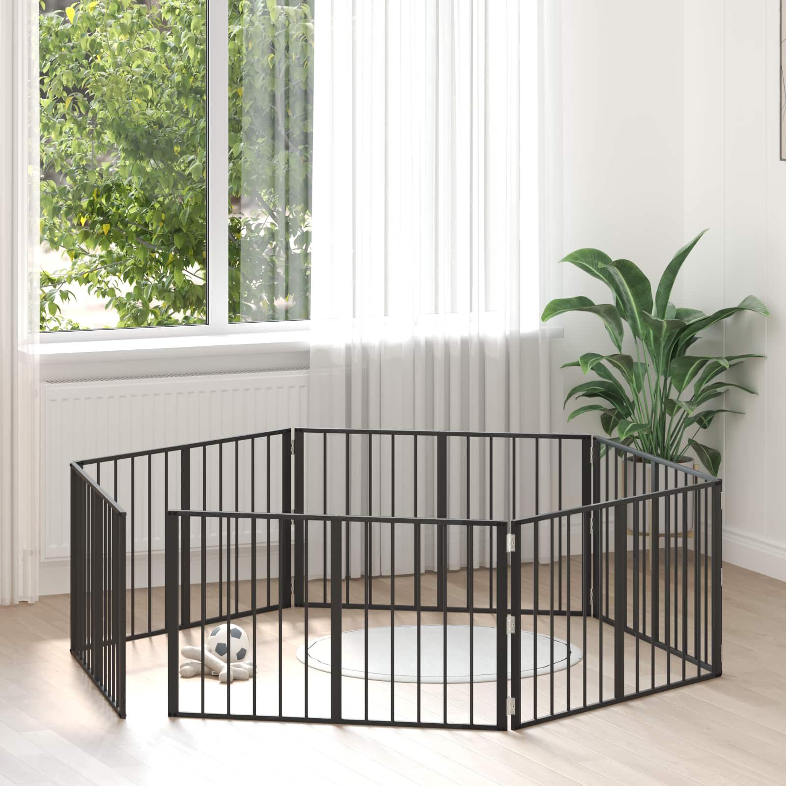 Hundedør 6 stk Sort 100 x 60 cm Galvaniseret stål