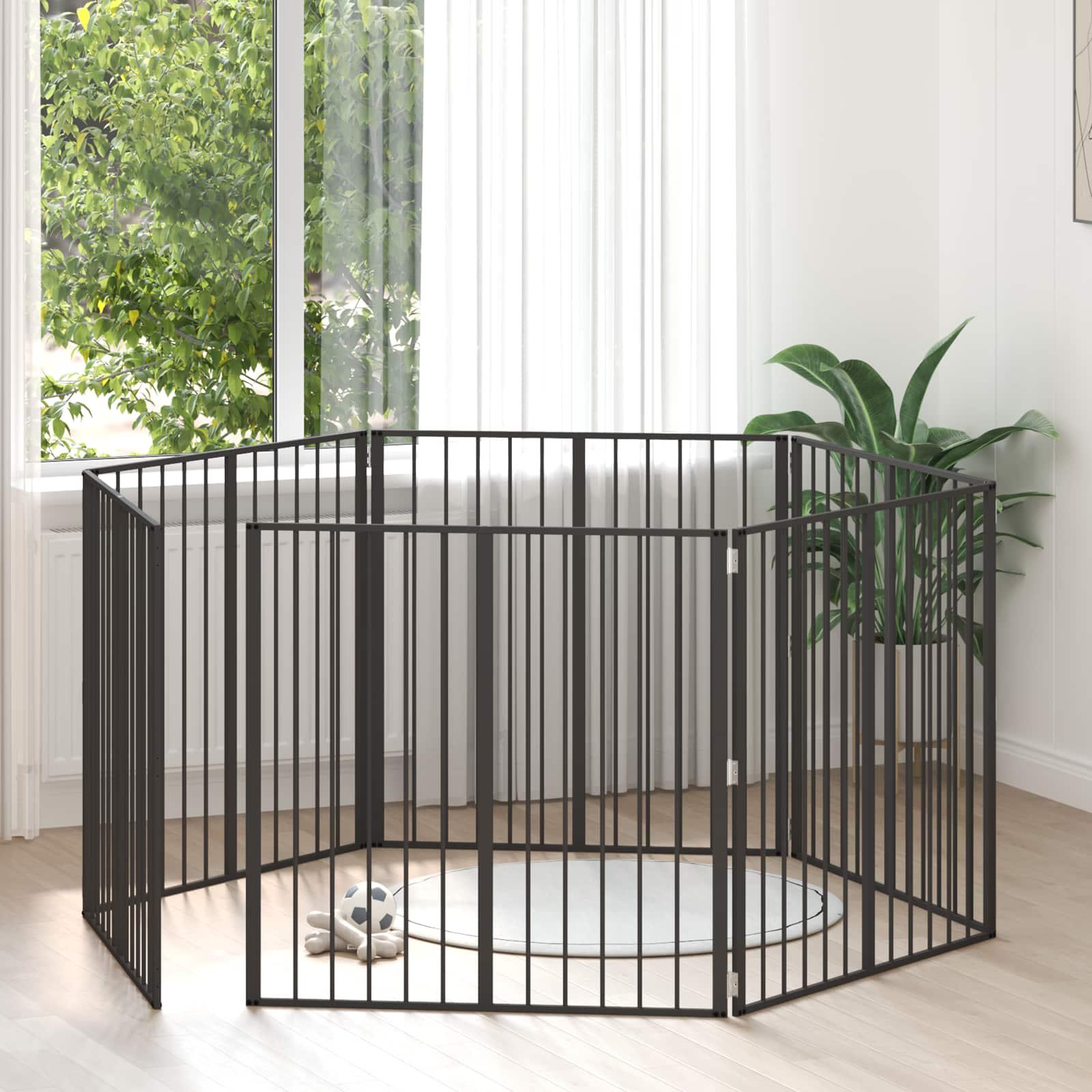 Hundedør 6 stk Sort 100 x 100 cm Galvaniseret stål