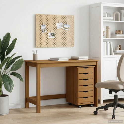 Skrivebord og rullevognsæt med skuffe MOSS 2 stk HonningBrun