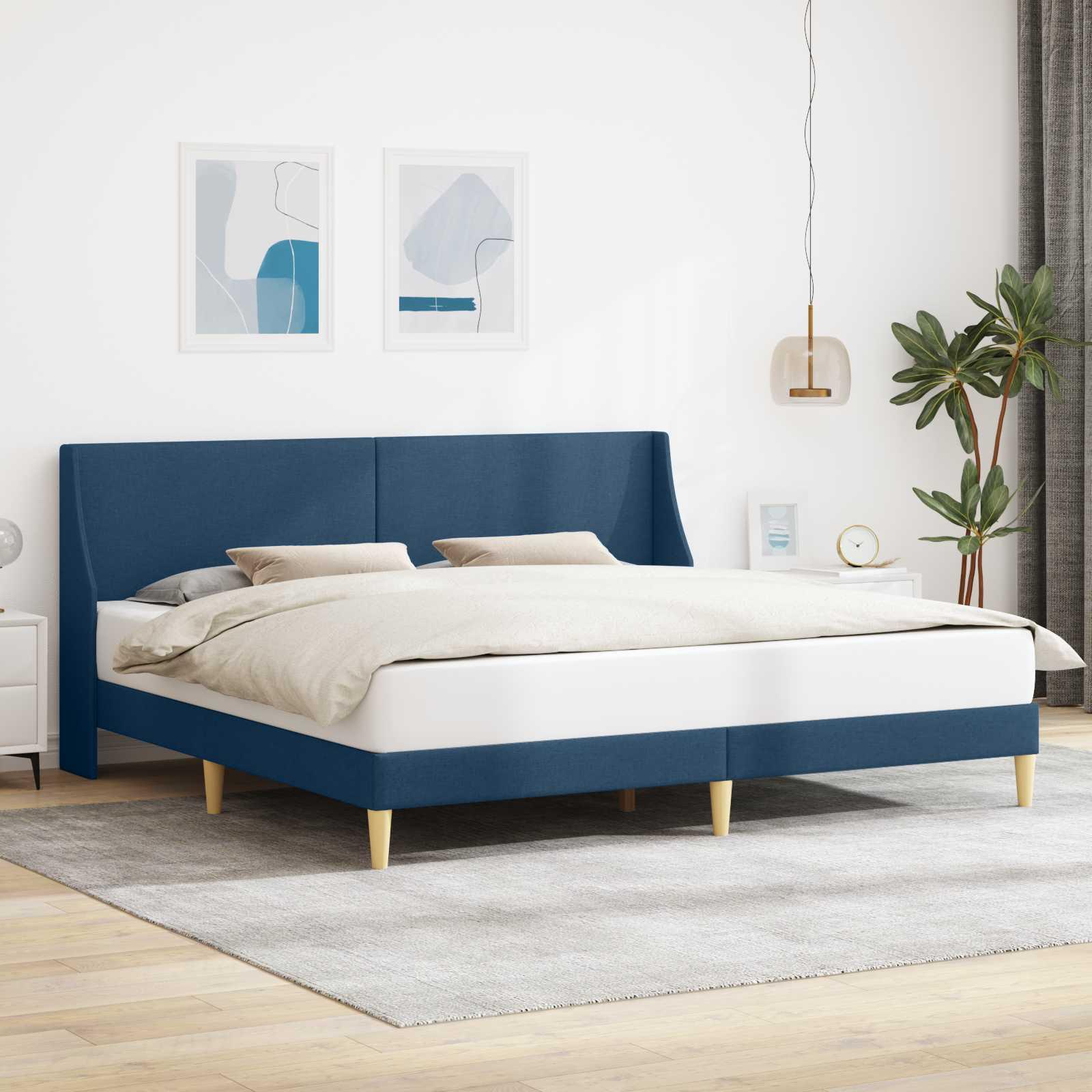 Sengestel Med Hovedgærde Forbindelsesplade - Blå / 200 x 200 cm