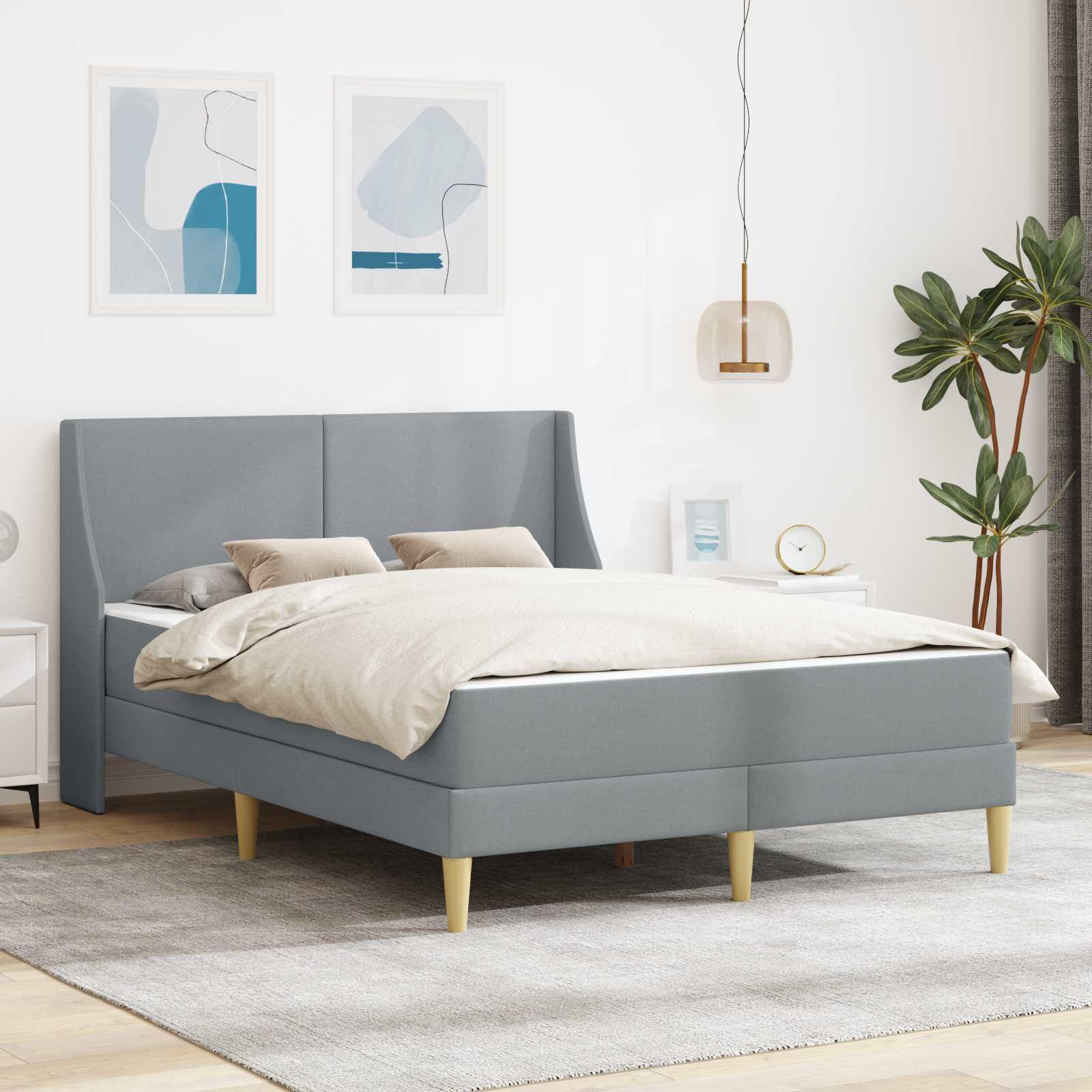 Sengeramme med madras Lysegrå 140 x 200 cm Polyester