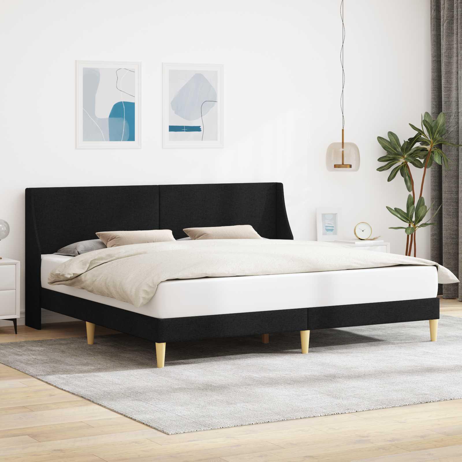 Sengestel Med Hovedgærde Forbindelsesplade - Sort / 200 x 200 cm