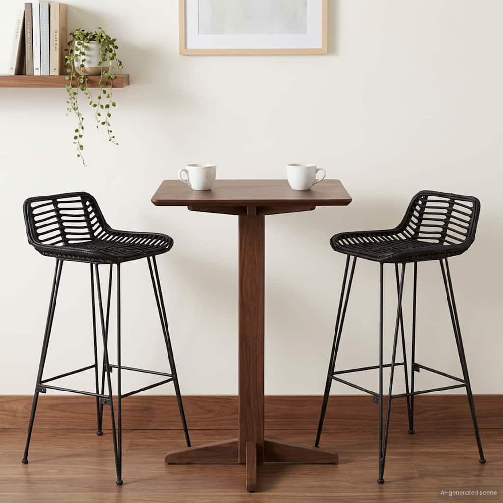 Barbænk 2 pcs Sort 44 x 46 x 91 cm Rattan og Stål
