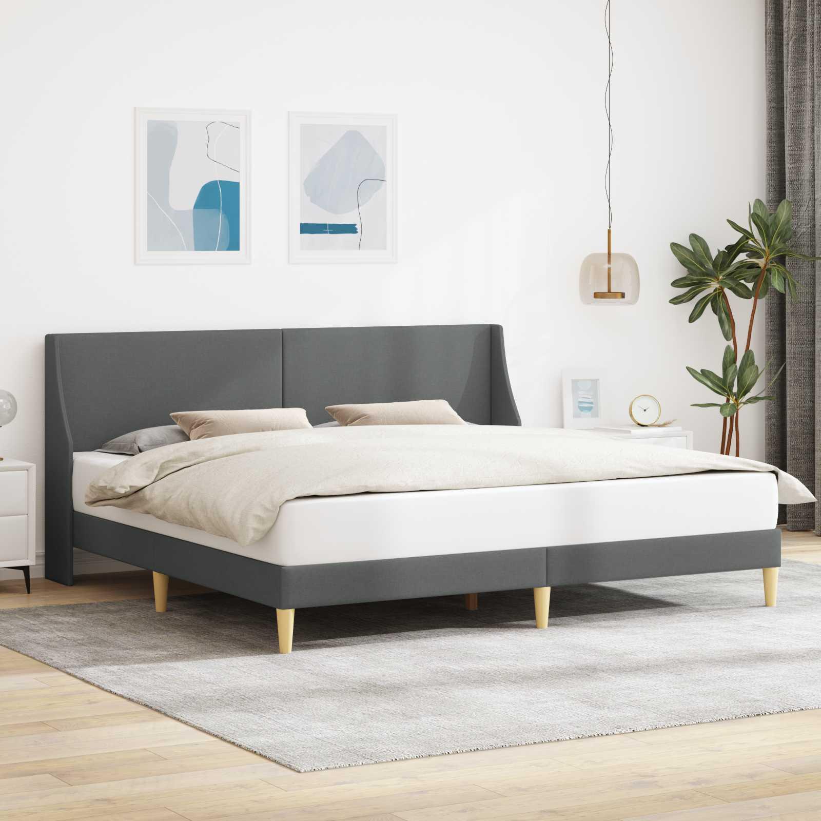 Sengestel Med Hovedgærde Forbindelsesplade - Mørkegrå / 180 x 200 cm