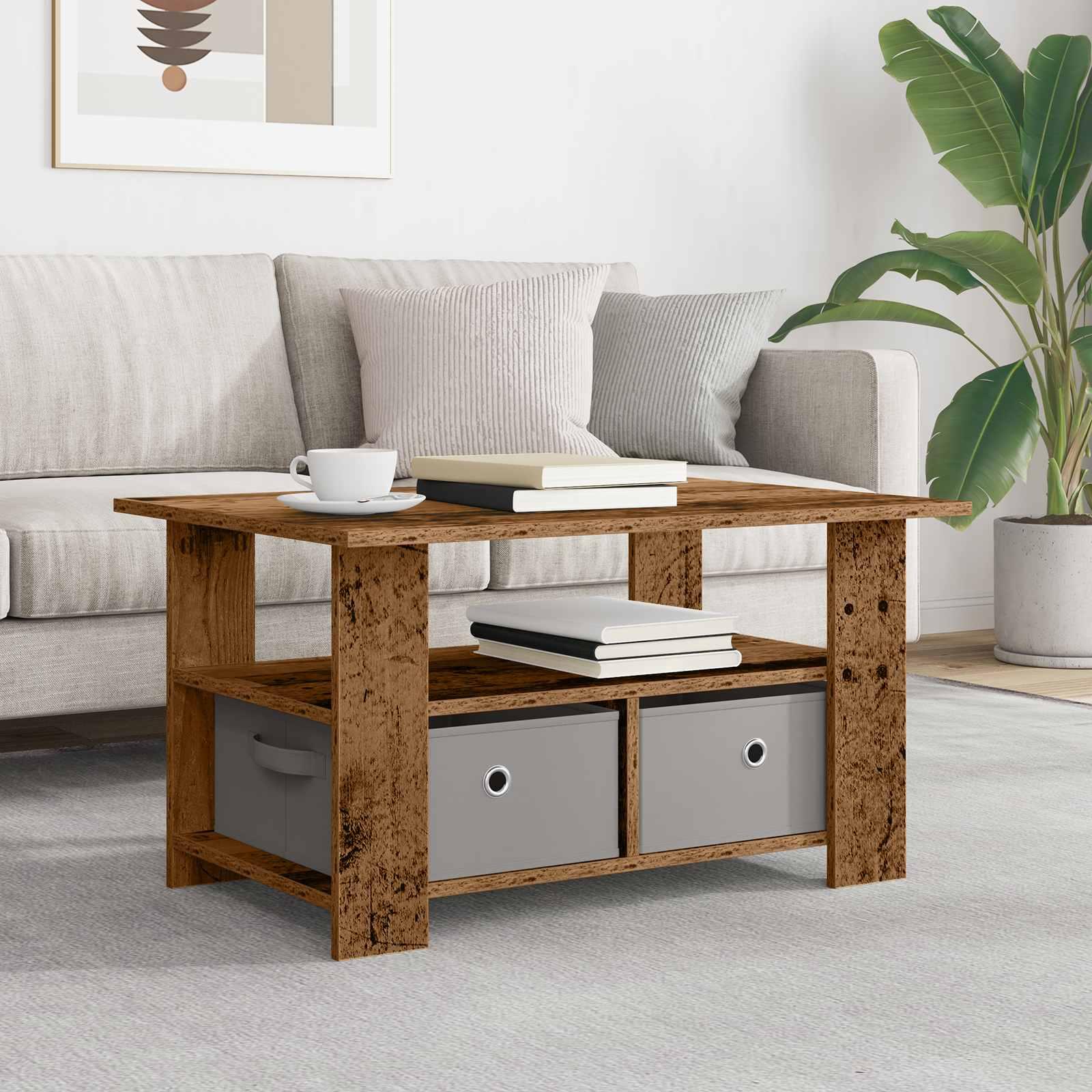 Sofabord med skuffe Gammelt træ 77 x 55 x 42 cm Konstrueret træ