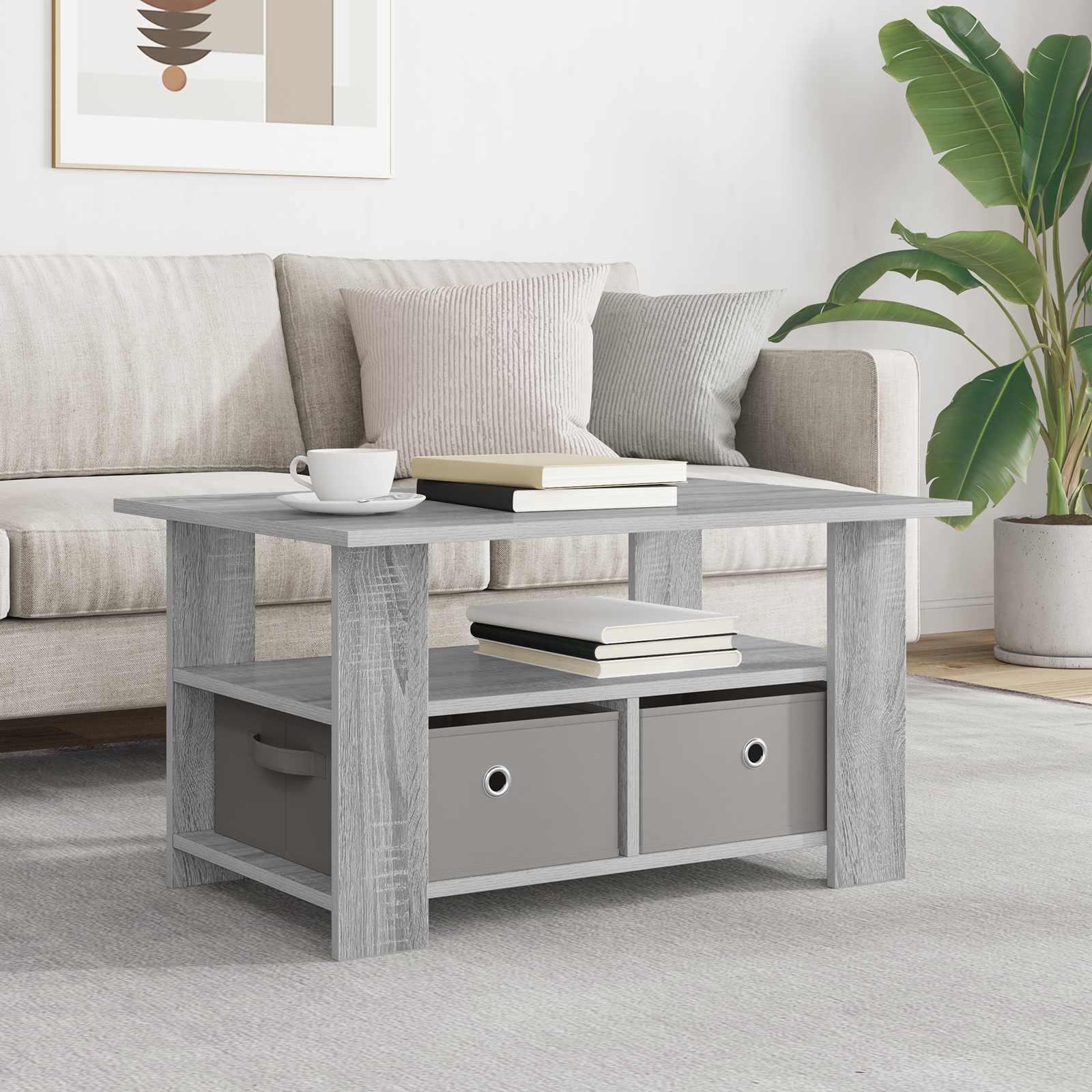 Sofabord med skuffe Grå Sonoma 77 x 55 x 42 cm Konstrueret træ