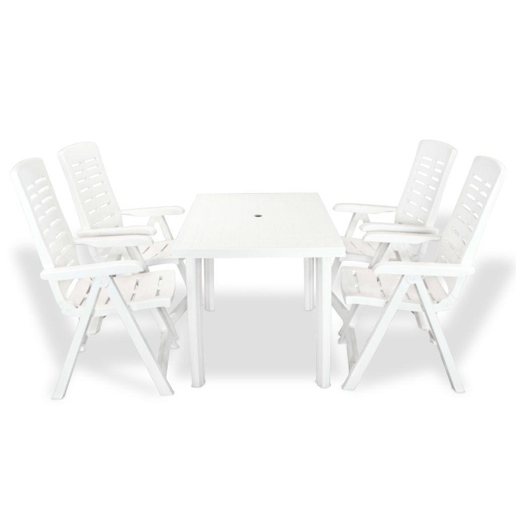 Udendørs spisebordssæt 5 dele plastik hvid