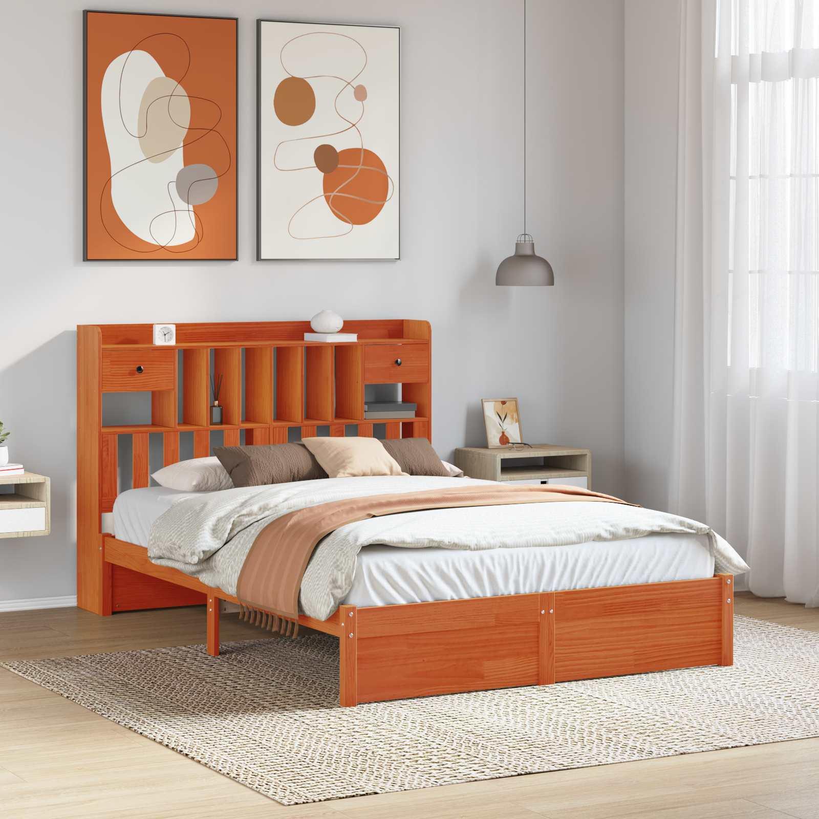 Bogreol Sengramme med hovedgærde med skuffe Massivt fyrretræ