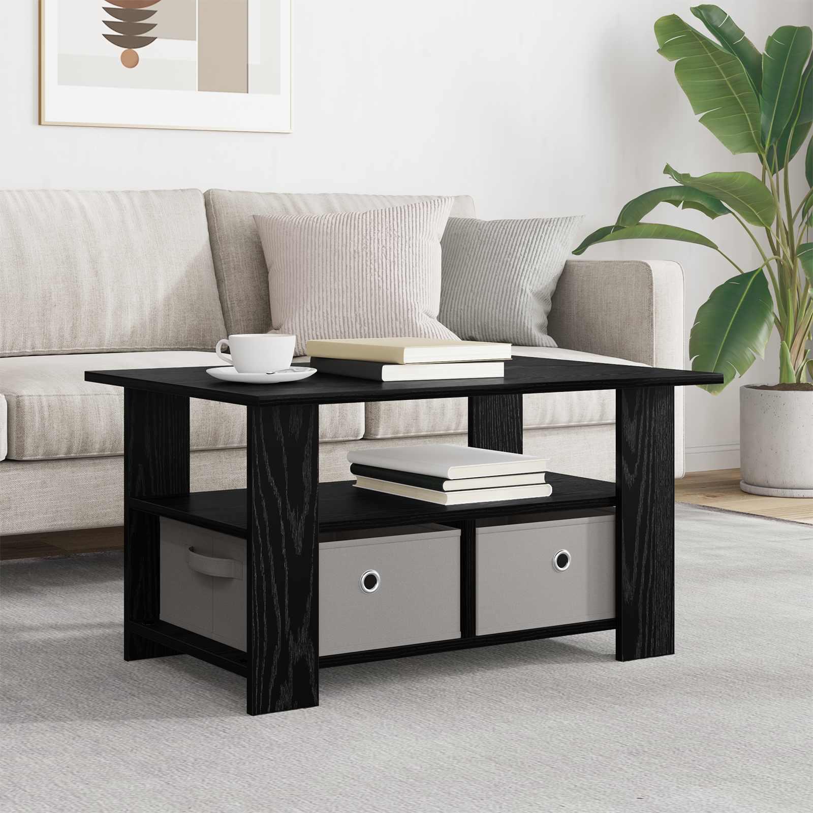 Sofabord med skuffe Sort eg 77 x 55 x 42 cm Konstrueret træ