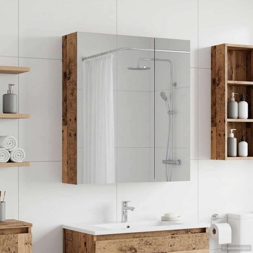 Badeværelsesspejlskab med hylde Gammelt træ 60 x 14,5 x 70 cm