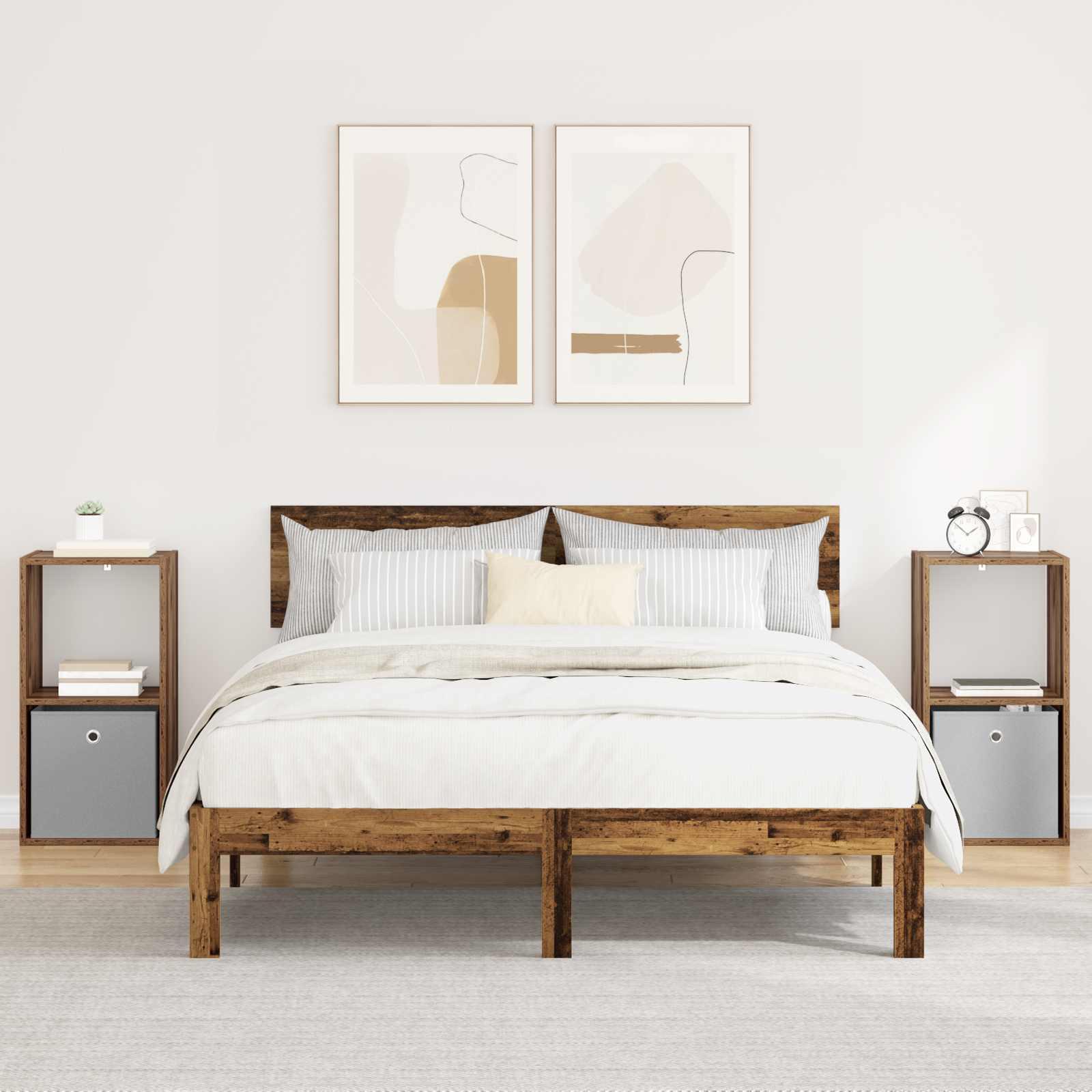 Sengeborde 2 stk i gammelt trælook - 35 × 32 × 68,5 cm, konstrueret træ