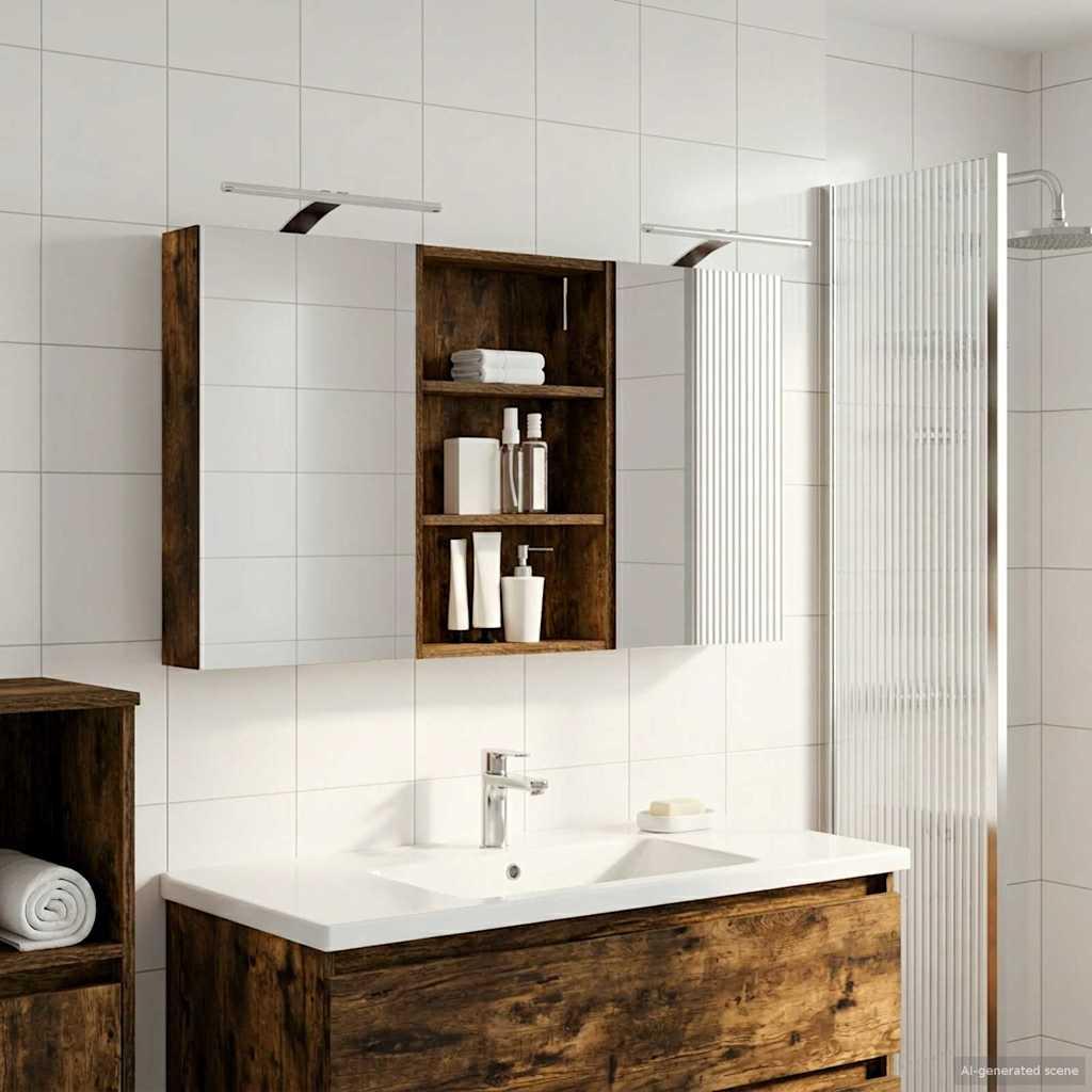 Badeværelsesskabsæt 3 Dele Konstrueret Træ - Røget eg / 120 x 10,5 x 60,5 cm / med LED