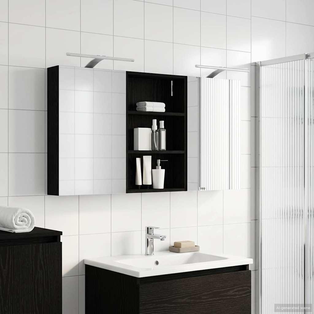 Badeværelsesskabsæt 3 Dele Konstrueret Træ - Sort eg / 120 x 10,5 x 60,5 cm / med LED
