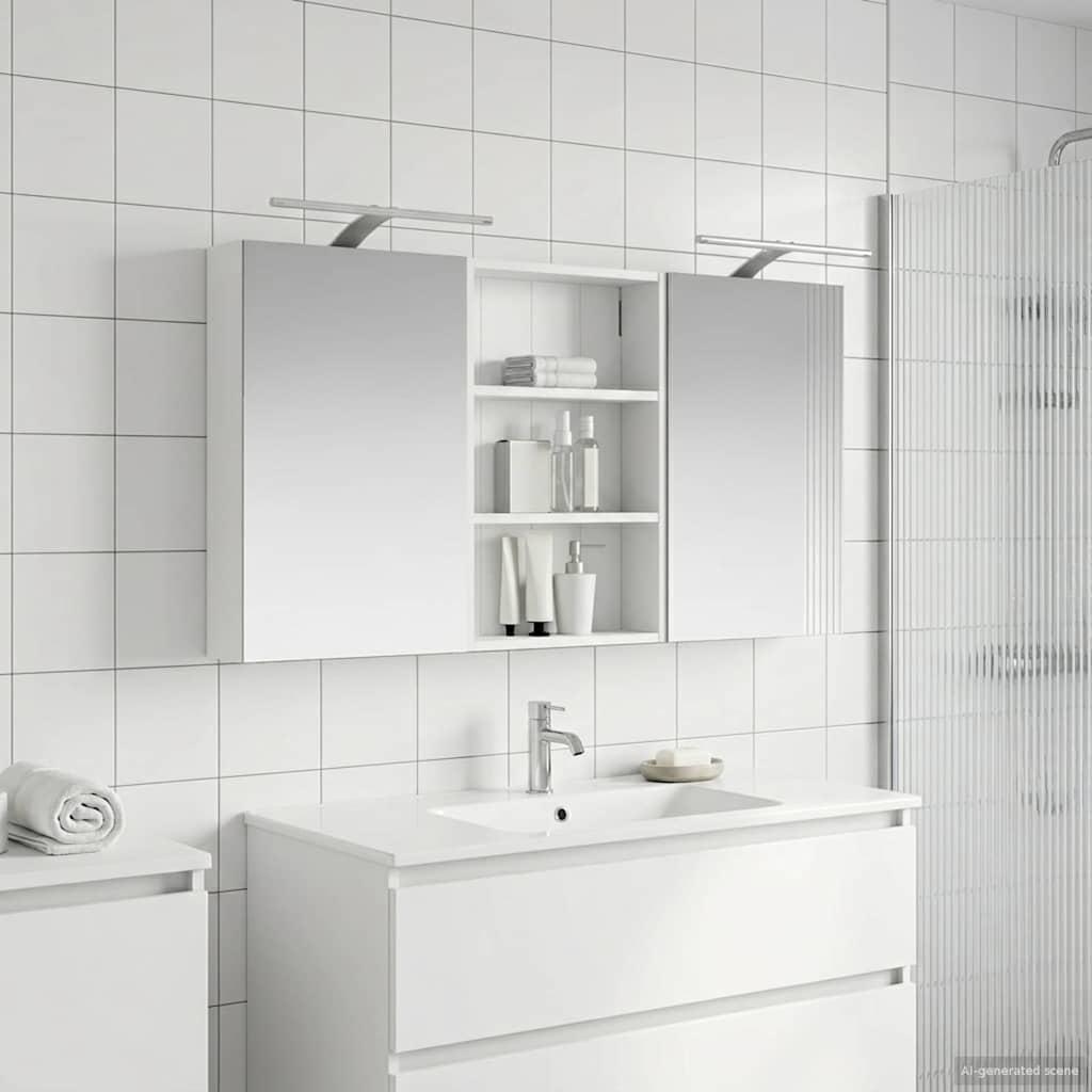 Badeværelsesskabsæt 3 Dele Konstrueret Træ - Hvid / 120 x 10,5 x 60,5 cm / med LED