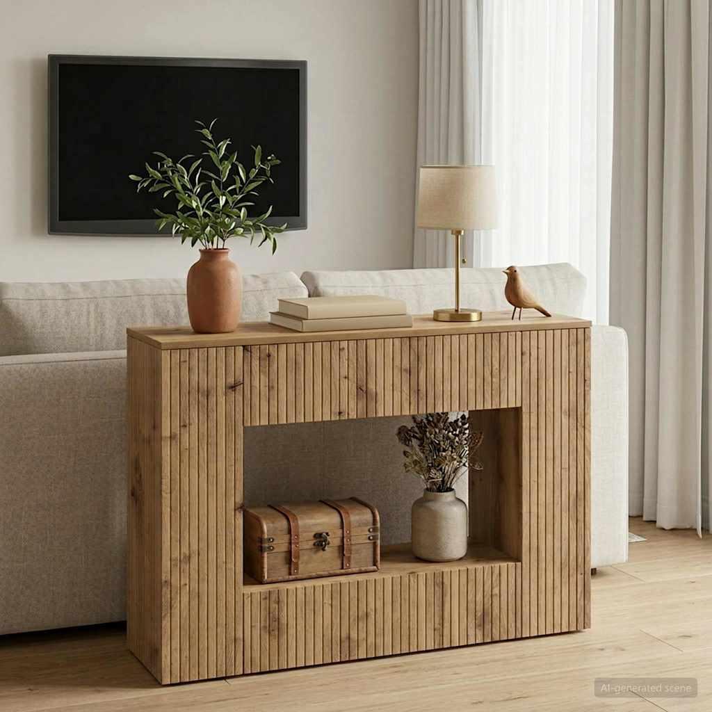 Konsolbord Stribet Artisan Eg 101 x 29 x 74 cm Konstrueret træ